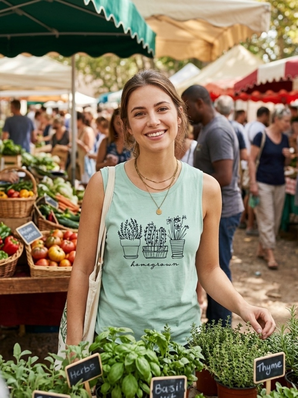 Homegrown Graphic Sleeveless Tank Top Pale Sage Mint Green Small 4-6